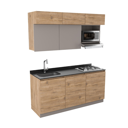 Imagen de la cocina integral pequeña con acabados en madera